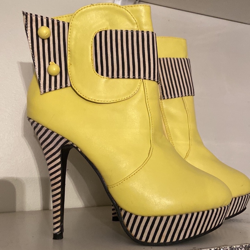 Yellow Striped Heeled Boots